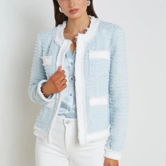 L"AGENCE Darling Soft Blue & White Agnes Tweed Jacket Sz 4 NWT $595!! - Picture 1 of 4